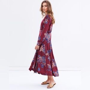 Free People Miranda Midi Dress Rayon Rusty Burgundy Size 10